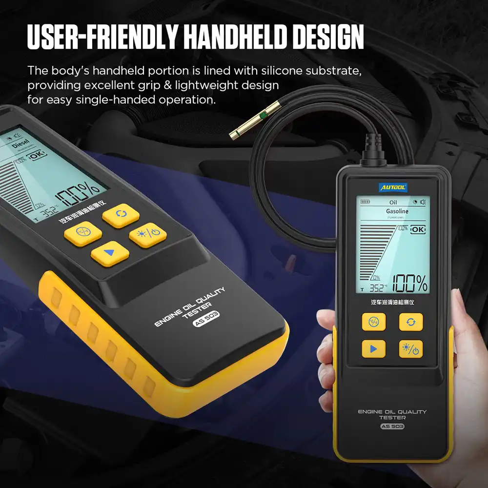 AUTOOL AS503 Digital Optical Engine Oil Quality & Temperature Tester (Petrol/Diesel · 800mm PTFE Probe · 2.8